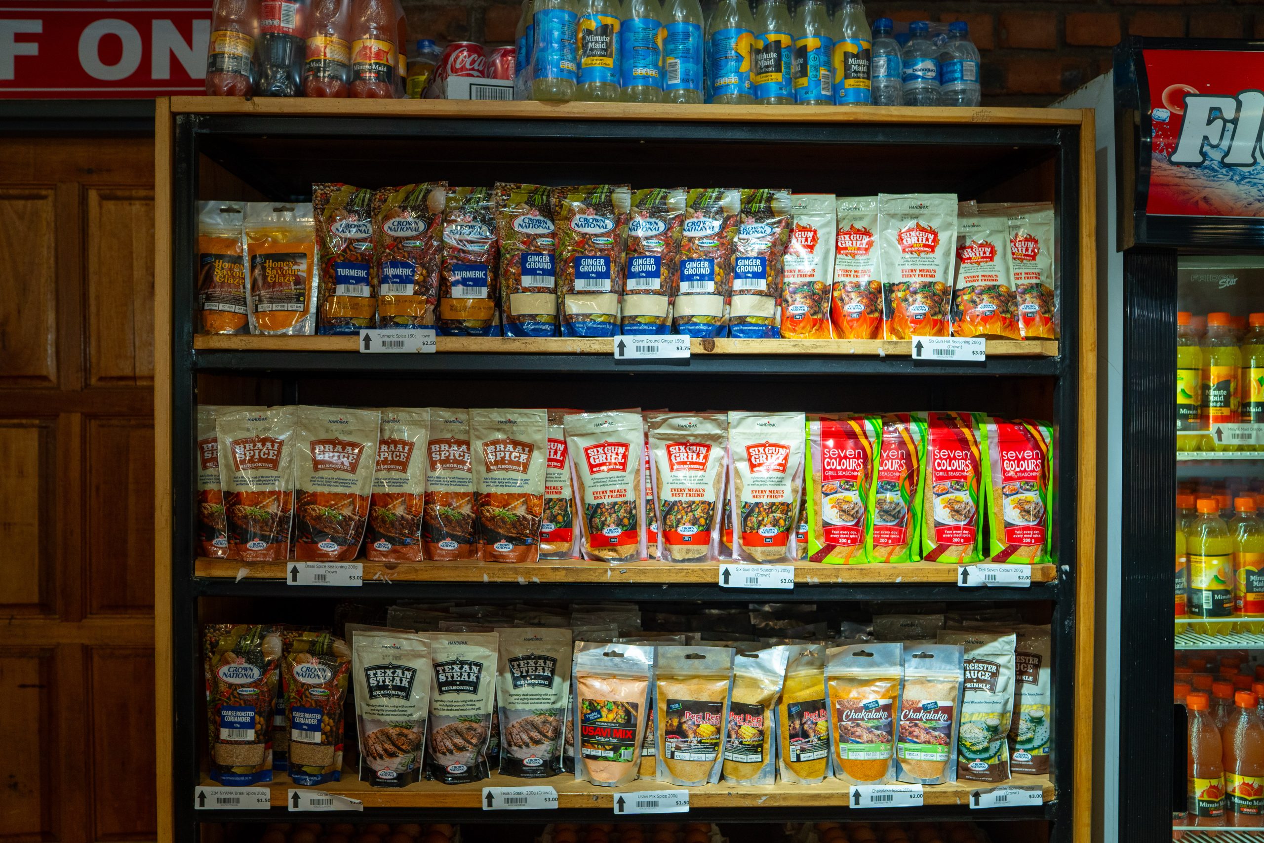 Fleish Meats signature spice and marinade packs on the shelf