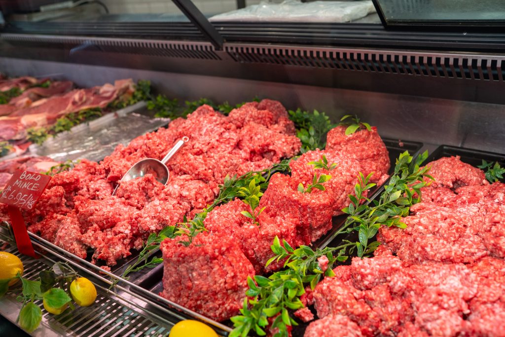 Fresh beef mince on the Fleish Meats display
